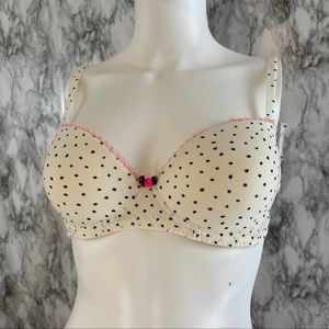 34C Intimissimi Bra Polka Dot Ivory Push Up underwire lined pink lace detail